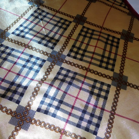 Scarf 19" Square Satin tan color classic plaid print - Picture 6 of 6